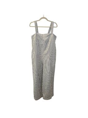 Uniqlo Linen Blend Wide Leg Striped Crop Jumpsuit Size Medium *Missing Belt*